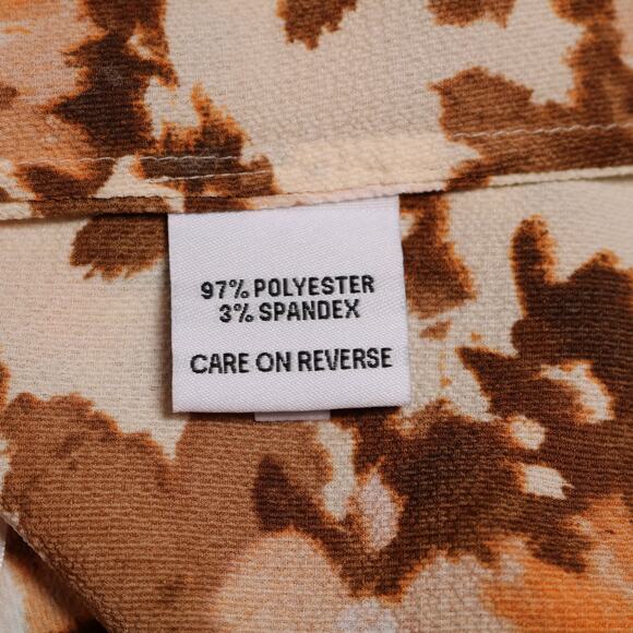 Calvin Klein Orange Floral Crepe Blouse Flutter Sleeves Split Neck Top Size S - Picture 8 of 10